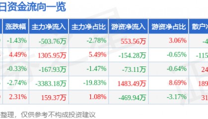 股票行情快报：仁智股份（002629）7月4日主力资金净卖出503.76万元