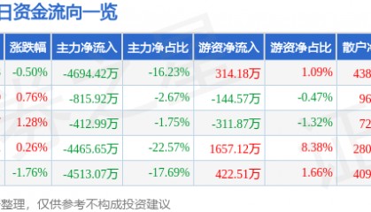 股票行情快报：实达集团（600734）8月20日主力资金净卖出4694.42万元