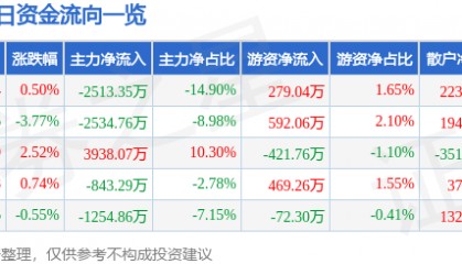 股票行情快报：朗玛信息（300288）8月11日主力资金净卖出2513.35万元