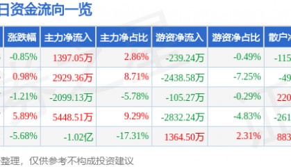 股票行情快报：宏昌电子（603002）9月2日主力资金净买入1397.05万元