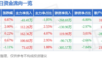 股票行情快报：蓝丰生化（002513）3月11日主力资金净卖出41.41万元