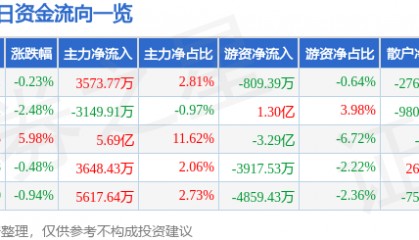 股票行情快报：京东方Ａ（000725）1月9日主力资金净买入3573.77万元