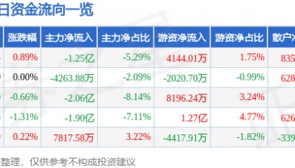 股票行情快报：京东方Ａ（000725）2月21日主力资金净卖出1.25亿元