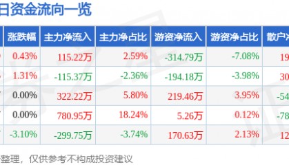 股票行情快报:永安林业(000663)8月20日主力资金净买入115.22万元