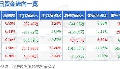 股票行情快报：恒源煤电（600971）9月17日主力资金净买入307.43万元
