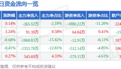 股票行情快报：建投能源（000600）8月11日主力资金净卖出365.52万元