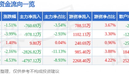 股票行情快报：探路者（300005）3月20日主力资金净卖出760.69万元
