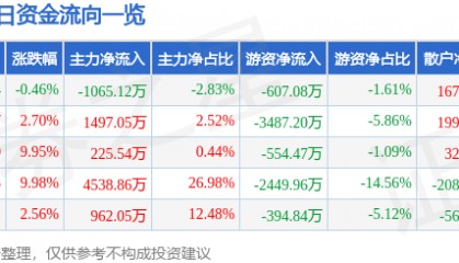 股票行情快报：仁智股份（002629）6月11日主力资金净卖出1065.12万元