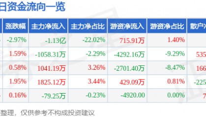 股票行情快报：神火股份（000933）8月14日主力资金净卖出1.13亿元