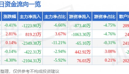 股票行情快报：建投能源（000600）6月25日主力资金净卖出1223.90万元