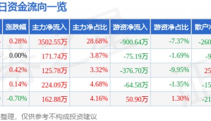 股票行情快报:永安林业(000663)8月12日主力资金净买入3502.55万元
