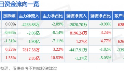 股票行情快报：京东方Ａ（000725）2月20日主力资金净卖出4263.88万元