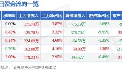 股票行情快报:永安林业(000663)8月11日主力资金净买入171.74万元