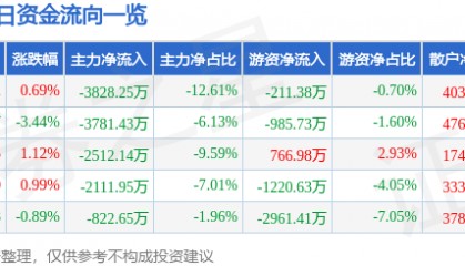 股票行情快报：华鲁恒升（600426）12月26日主力资金净卖出3828.25万元