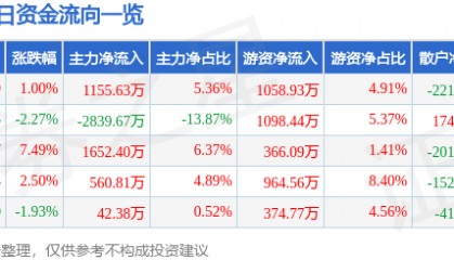 股票行情快报：开尔新材（300234）8月28日主力资金净买入1155.63万元