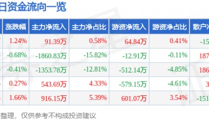 股票行情快报：建投能源（000600）8月8日主力资金净买入91.39万元